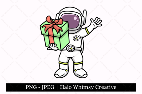 Astronaut with Gift: A Hand-Drawn Digital Illustration Set