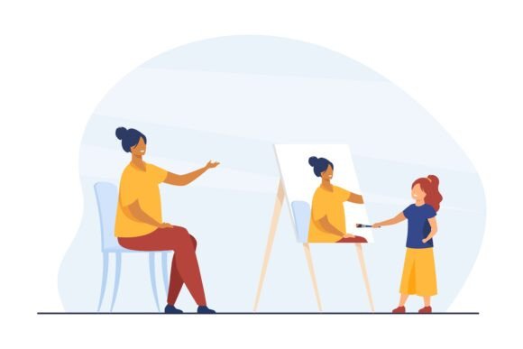 Cute Girl Painting Portrait of Mother: A Visual Story of Love and Creativity