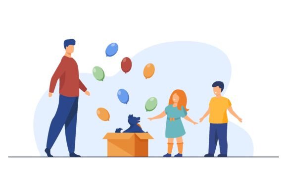 Happy Kids Getting Dog As Gift from Dad: A Visual Asset Evaluation