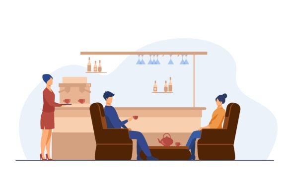Man and Woman Drinking Tea on Cafe. Glas
