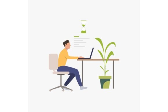 Man Working at Laptop Vector Illustration: A Visual Metaphor for Modern Productivity