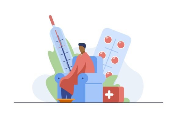 Sick Man Sitting in Armchair Under Warm