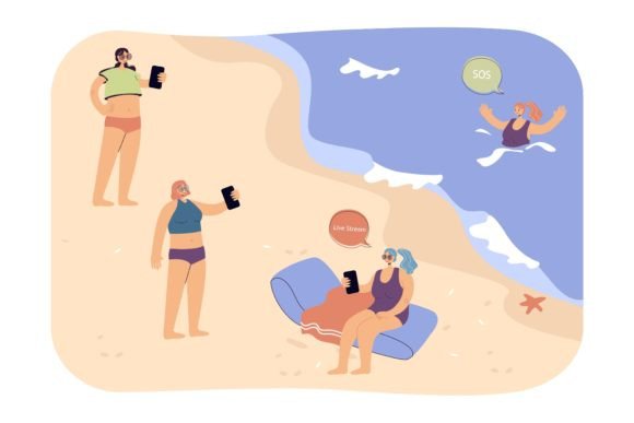 The Visual Paradox of People on Beach Ignoring Drowning Woman