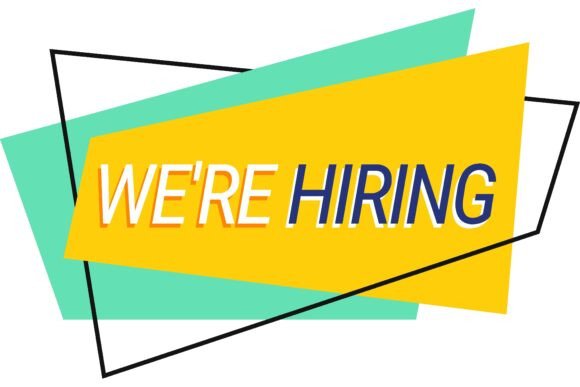 We Are Hiring Yellow, Cyan Banner with F: A Design Evaluation for Modern Recruitment